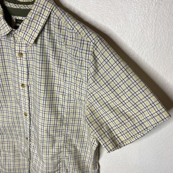 Prana Yellow And‎ Gray Plaid Button Up Short Sleeve Shirt Slim Fit Mens Smalll - Picture 2 of 9